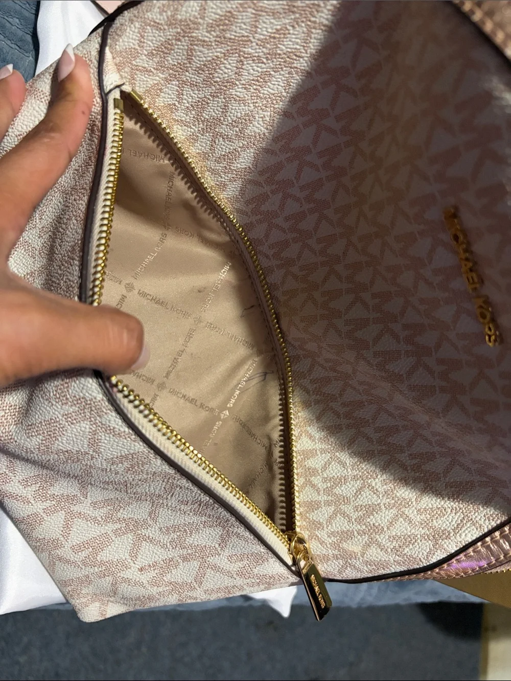 MICHAEL KORS Blush Logo Mini Backpack with Gold Hardware